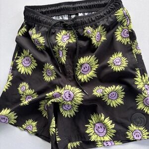 Neff‎ Men's Medium Swim Trunks Black Sunflower Smiley Face Board Shorts Funny